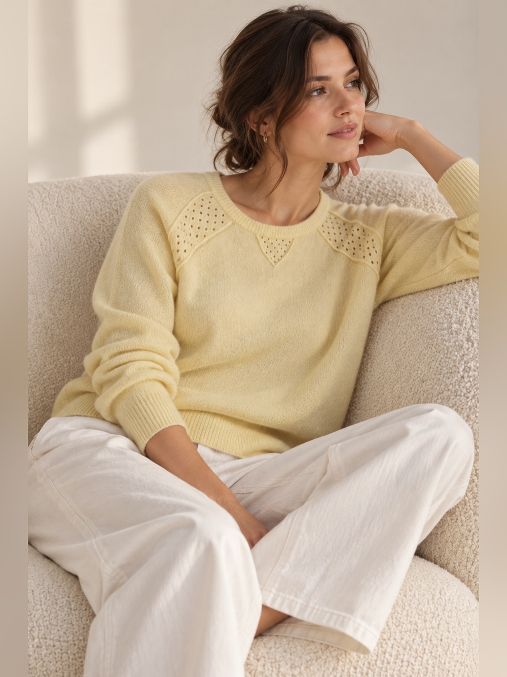 Opaque Light Yellow Crewneck Casmere Sweater